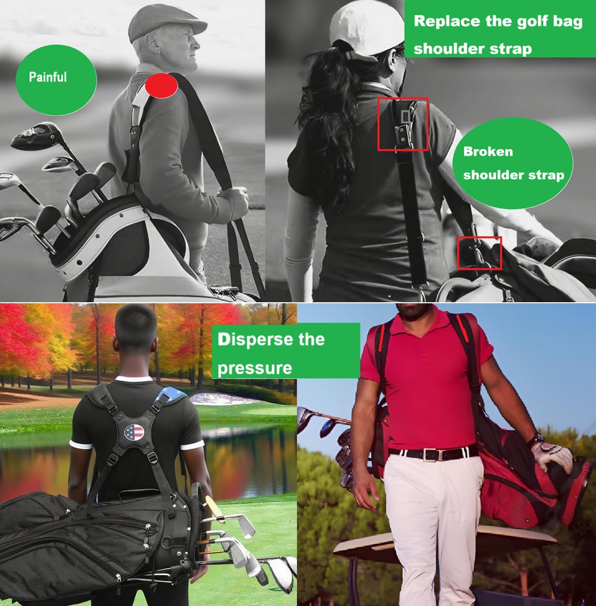 Alinfu golf bag strap memory foam padding reduces shoulder strain during back-nine walks.