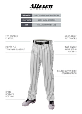 Alleson Athletic Crush Pinstripe Pant side profile highlights open hem and flexible knee