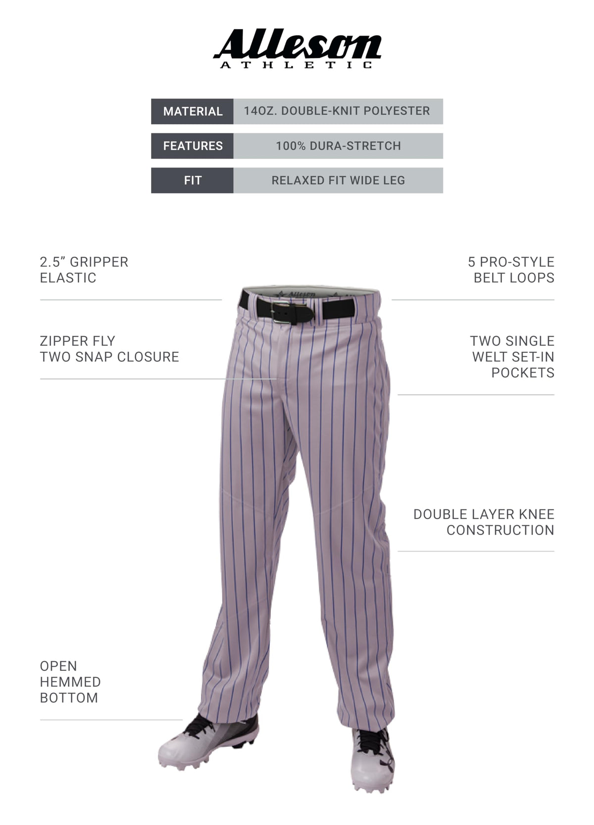 Alleson Athletic 655WPN crush pinstripe pant back view with vented knee area
