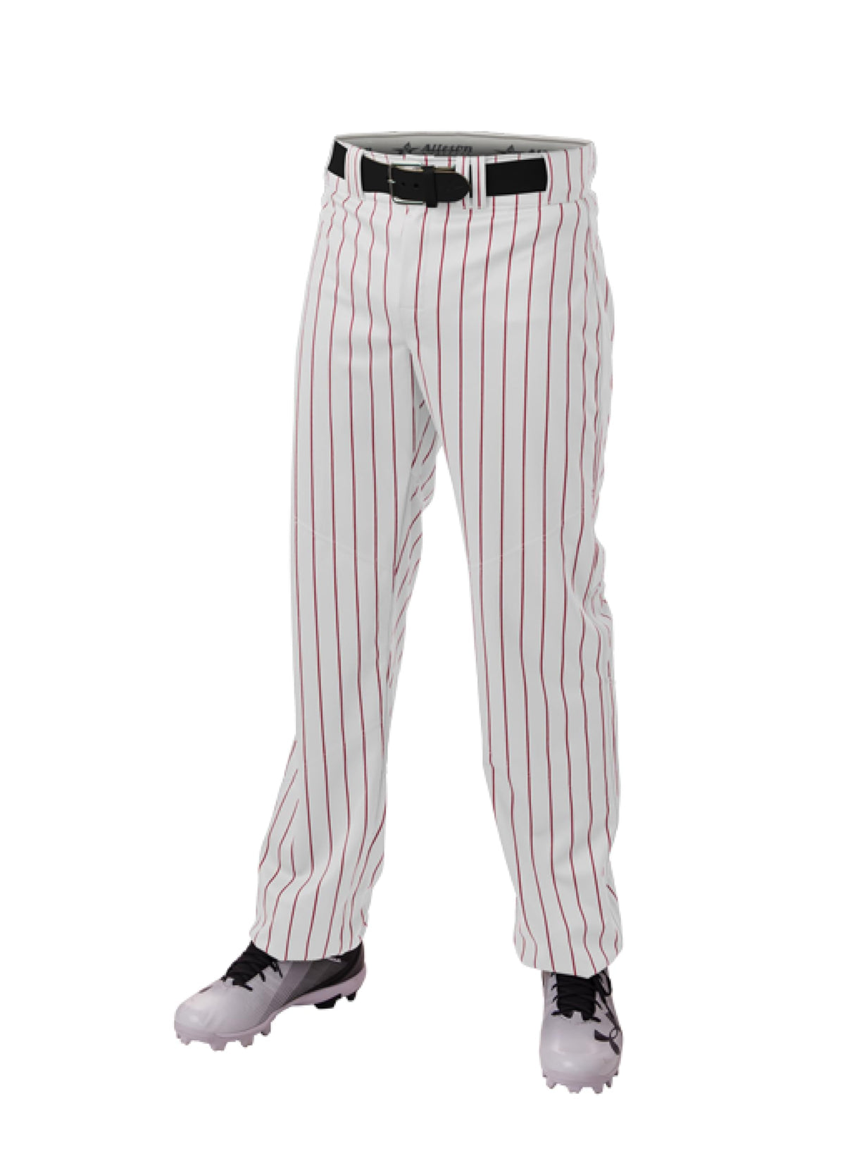 Alleson Ahtletic Badger Sports 655WPN crush pinstripe pant front view highlights breathable fabric and fit.
