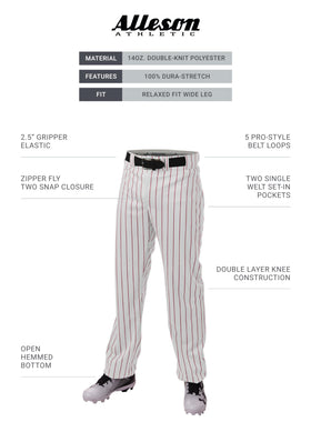 Alleson Ahtletic Badger Sports 655WPN crush pinstripe pant side view shows relaxed fit and movement.