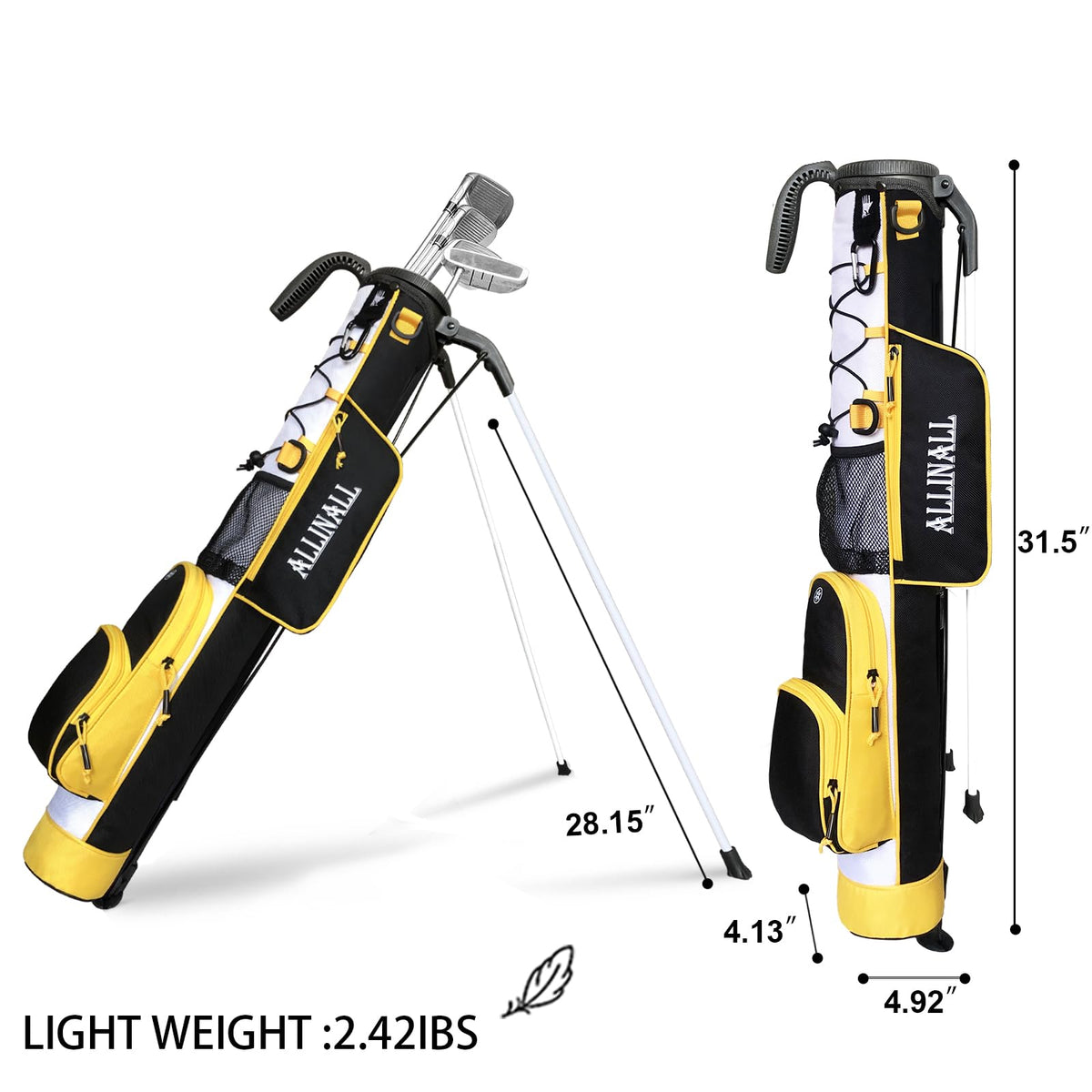 ALLINALL Sunday Stand Bag cooler access with bottle holder ideal for long rounds.