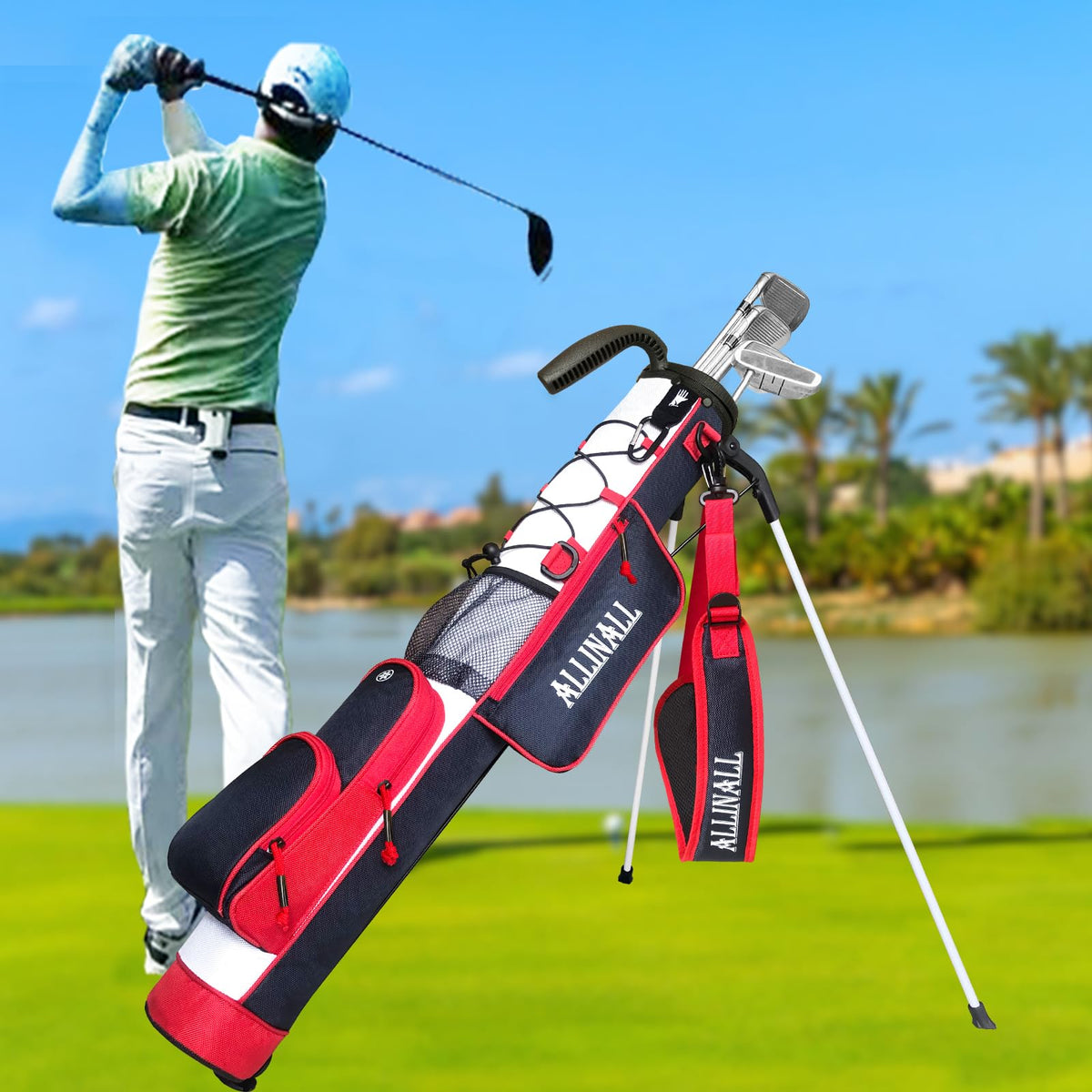 ALLINALL Sunday Golf Stand Bag folding legs provide stable standing support