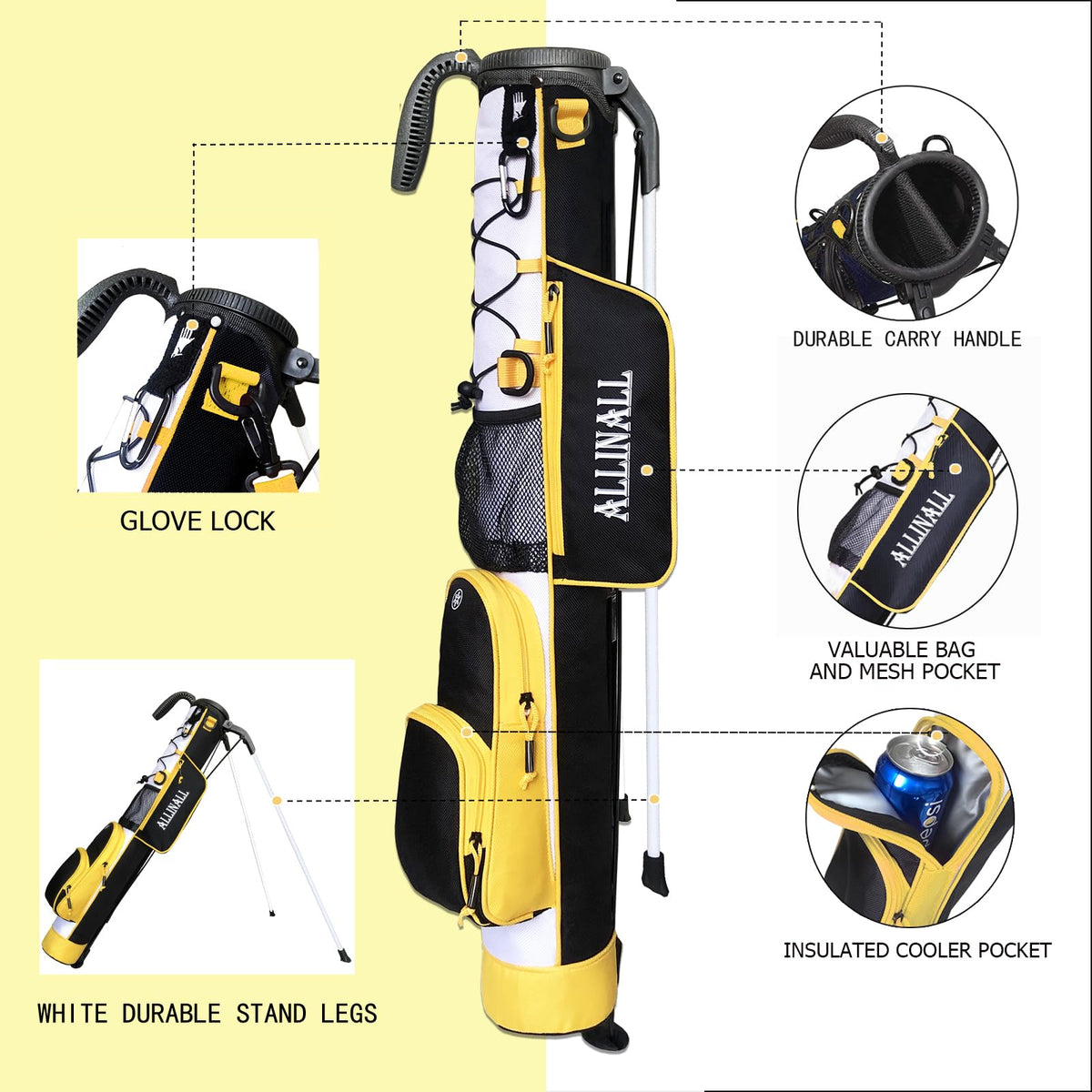 ALLINALL Sunday Stand Bag legs folded for compact trunk storage.