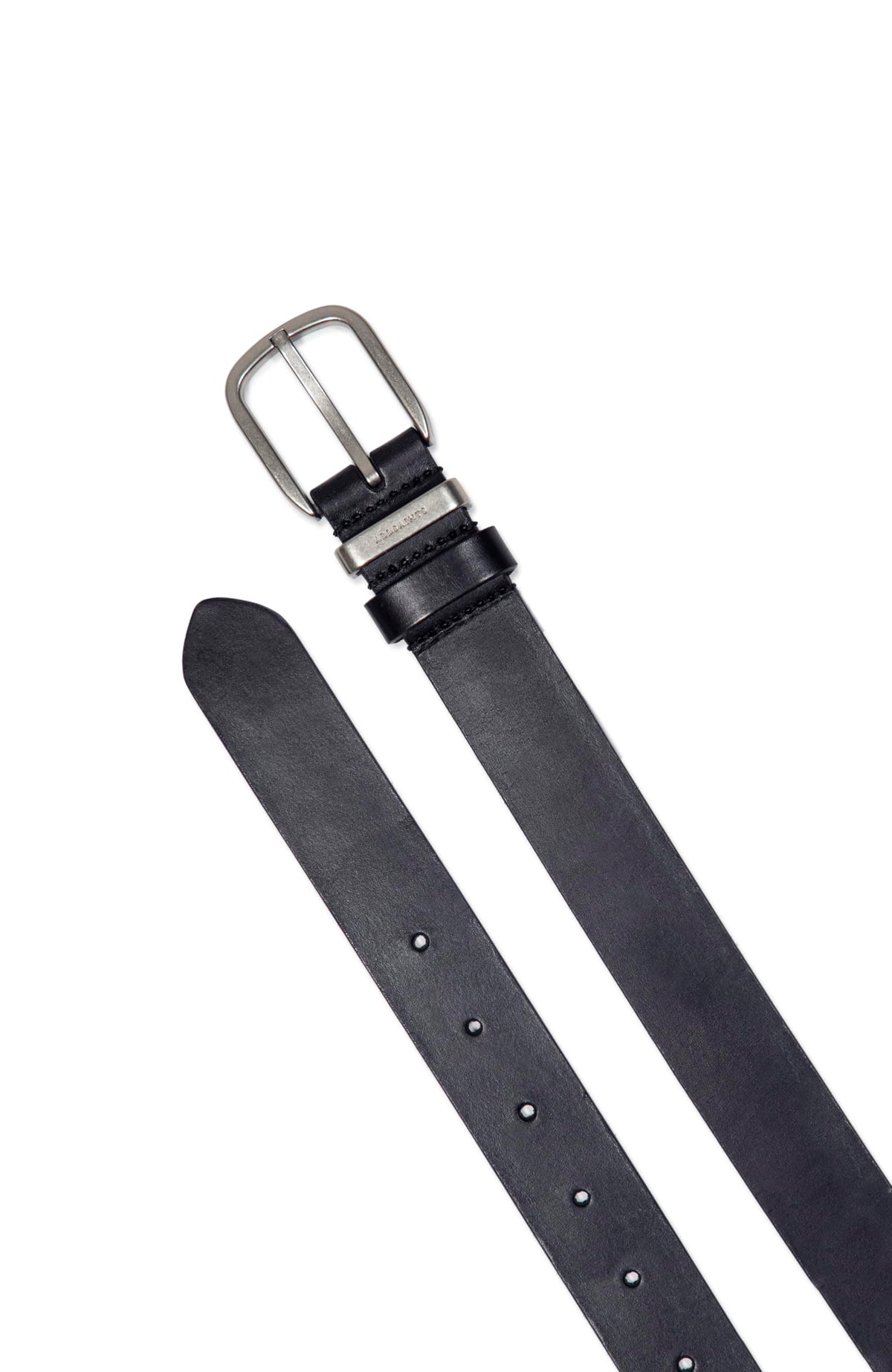 AllSaints buckle detail reveals sturdy hardware and metal keeper.