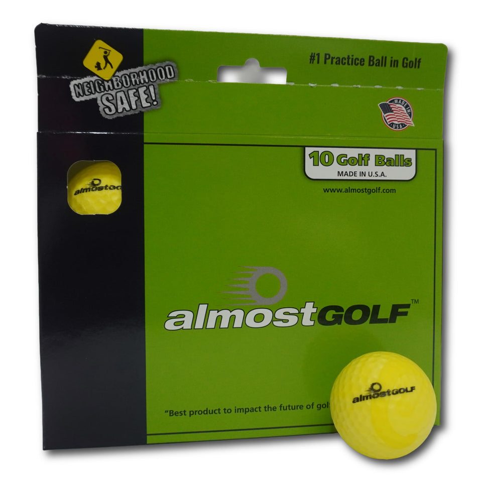 AlmostGolf best-practice balls yellow pack viewed from above for training planning