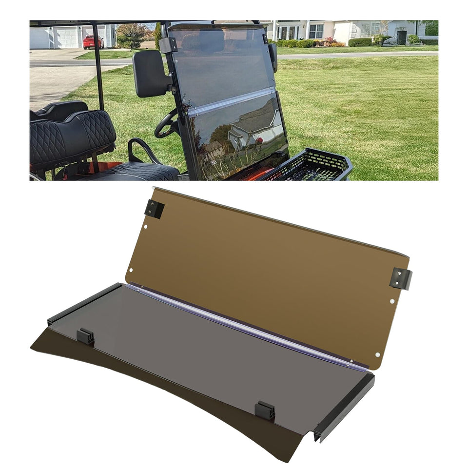 ALMULOO front tinted windshield on EZGO TXT for added privacy and theft deterrence.