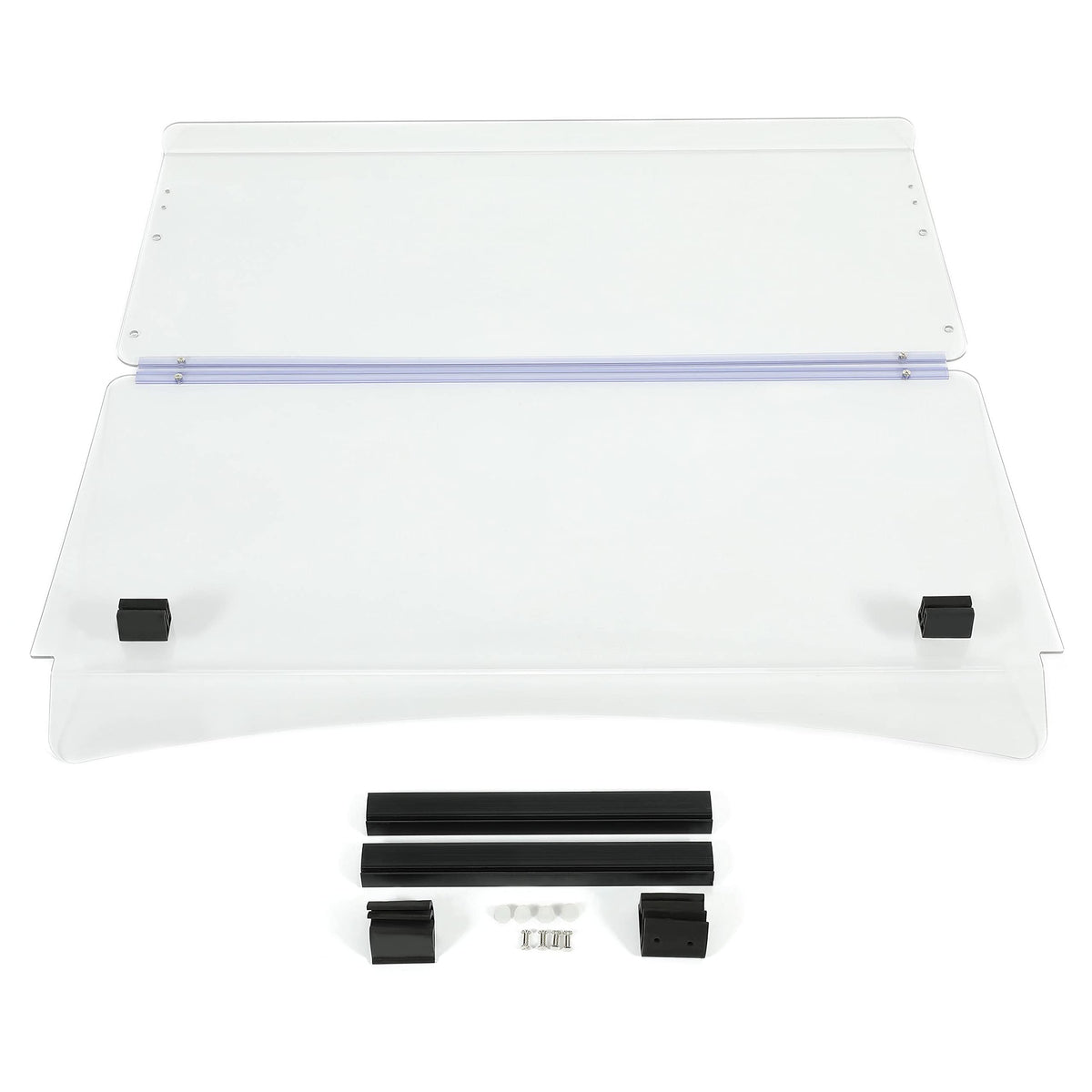 ALMULOO golf cart windshield front view with clear visibility and wind protection.