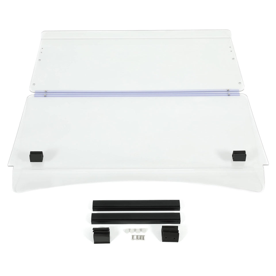 ALMULOO golf cart windshield front view with clear visibility and wind protection.