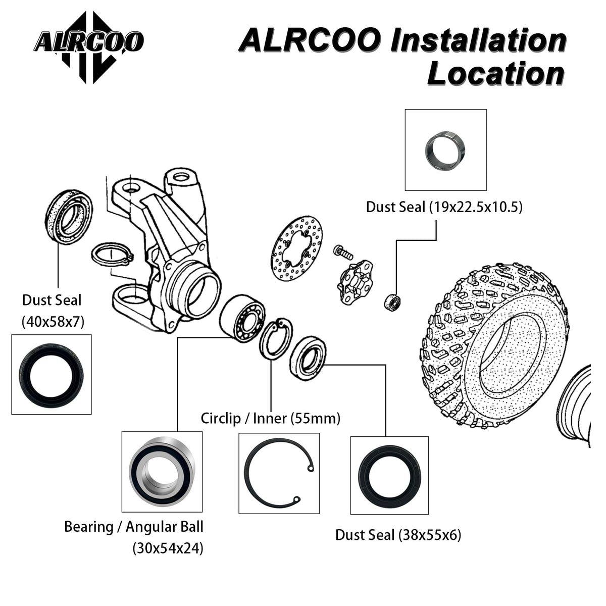 ALRCOO front wheel bearing kit for Rincon 650, improves steering feel and durability.