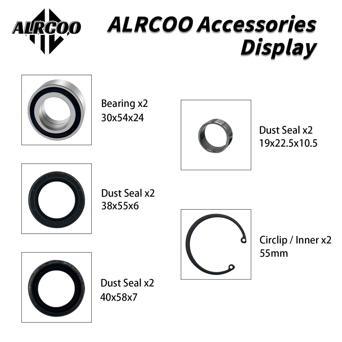 ALRCOO OEM-style bearing parts with part numbers for Honda compatibility.