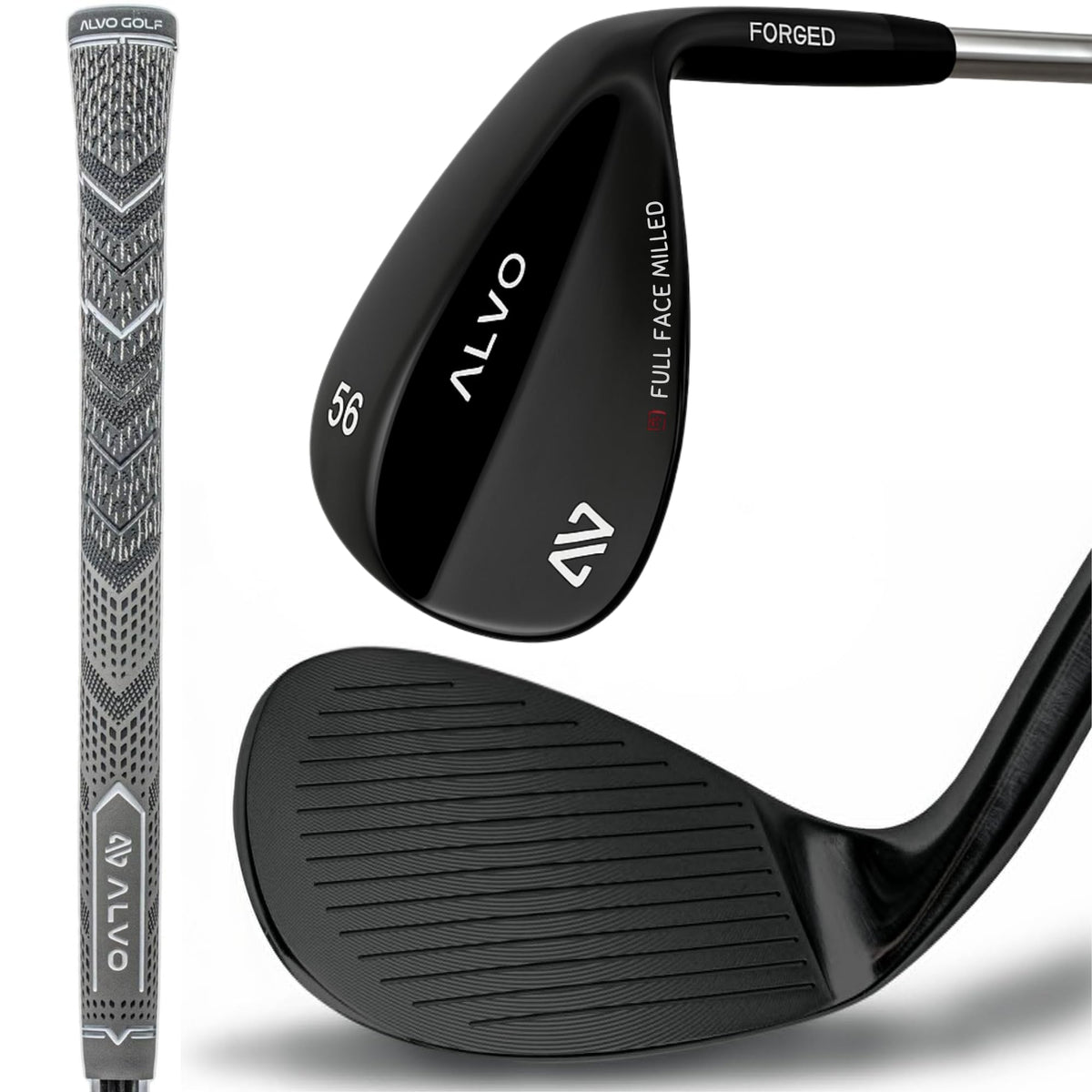 Alvo Golf Stealth Black 56° wedge top view, showcasing precision and premium design.