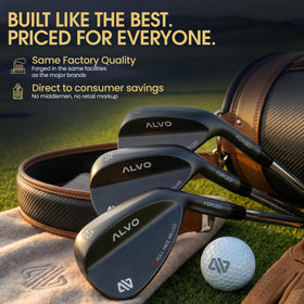 Alvo Golf Stealth Black wedge grip close-up emphasizing premium multi-material grip feel.