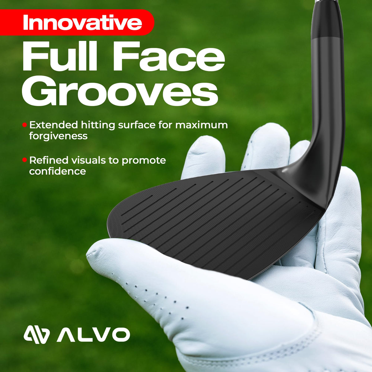 Alvo Golf Stealth Black 70-degree wedge delivers high loft for lob approaches.