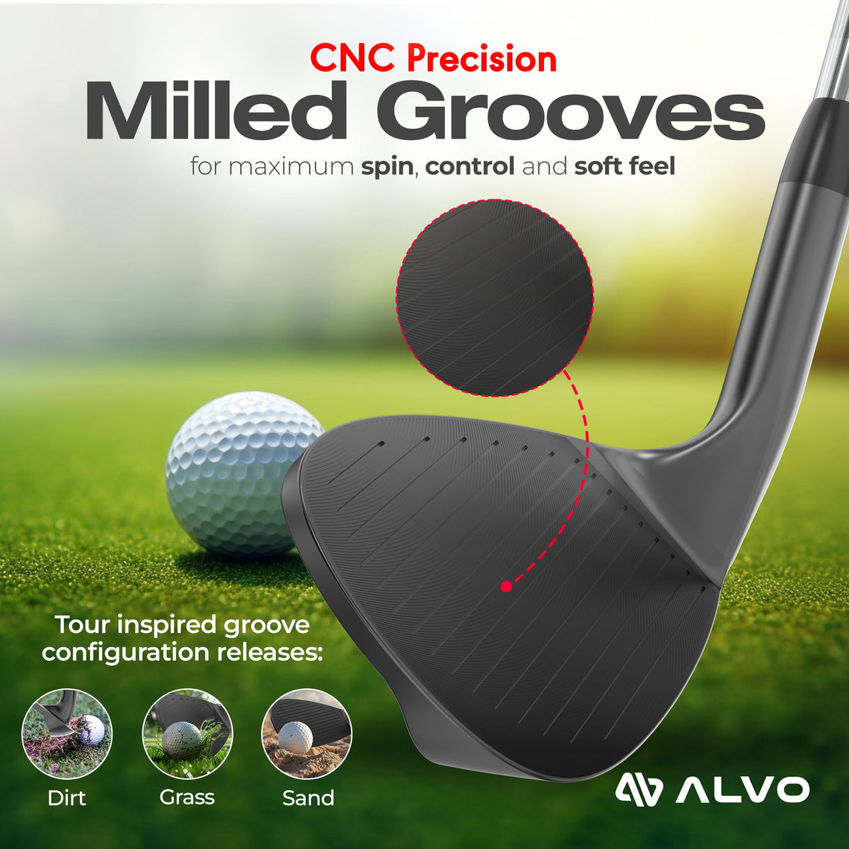 Alvo Golf Stealth Black 70-degree wedge features premium grip for precise feedback.