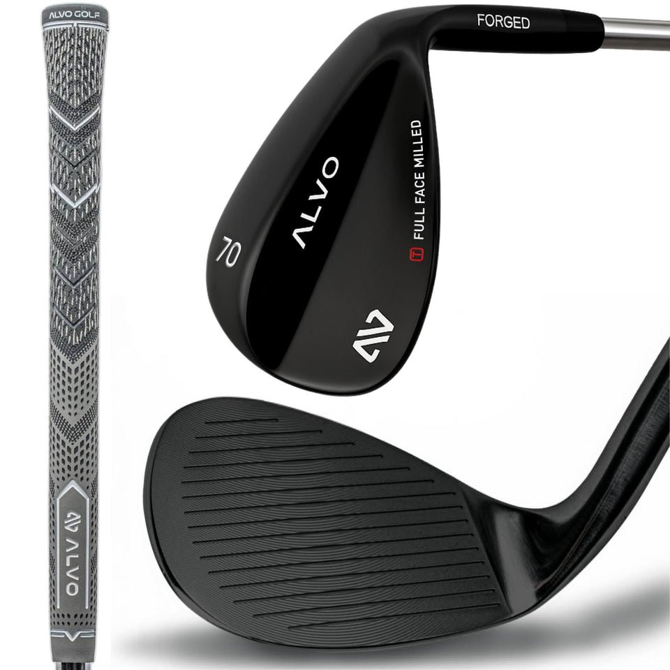 Alvo Golf Stealth Black 70-degree wedge, premium finish for greenside control.