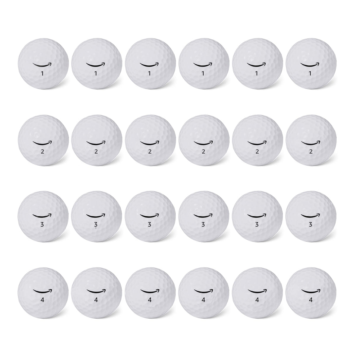 Amazon Basics Core Soft golf balls 24-pack white, front view for distance and consistency