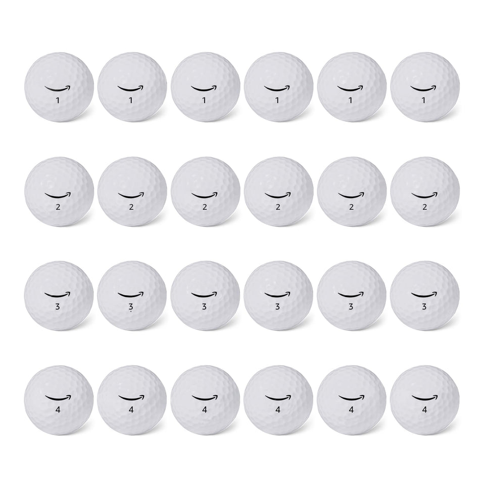 Amazon Basics Core Soft golf balls 24-pack white, front view for distance and consistency