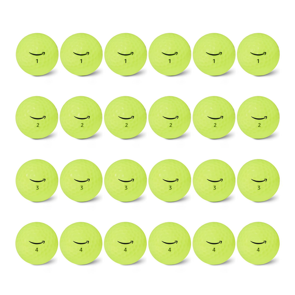 Amazon Basics Core Soft Golf Balls in yellow, front view for high course visibility.