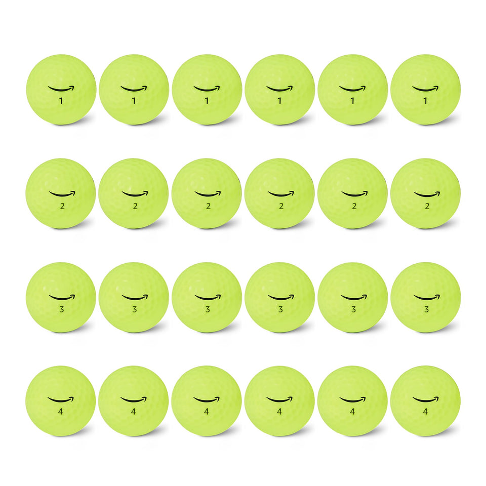 Amazon Basics Core Soft Golf Balls in yellow, front view for high course visibility.