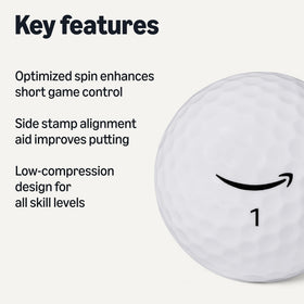 Amazon Basics golf balls with side-stamp alignment aid for better putting alignment.