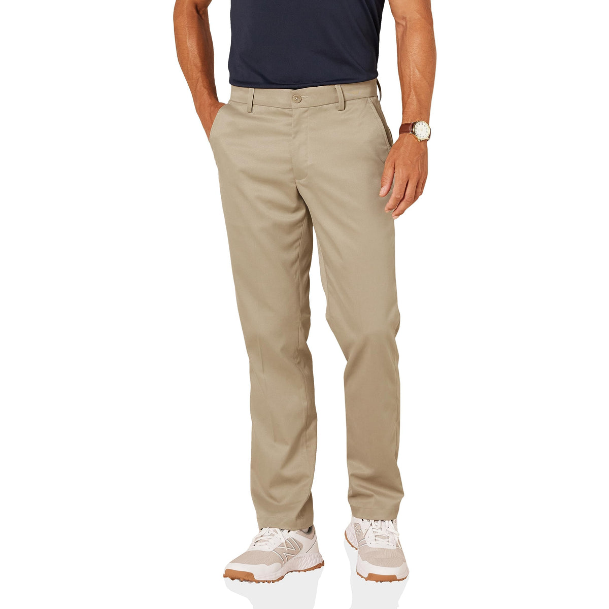 Amazon Essentials golf pant front view with straight fit supports easy movement.
