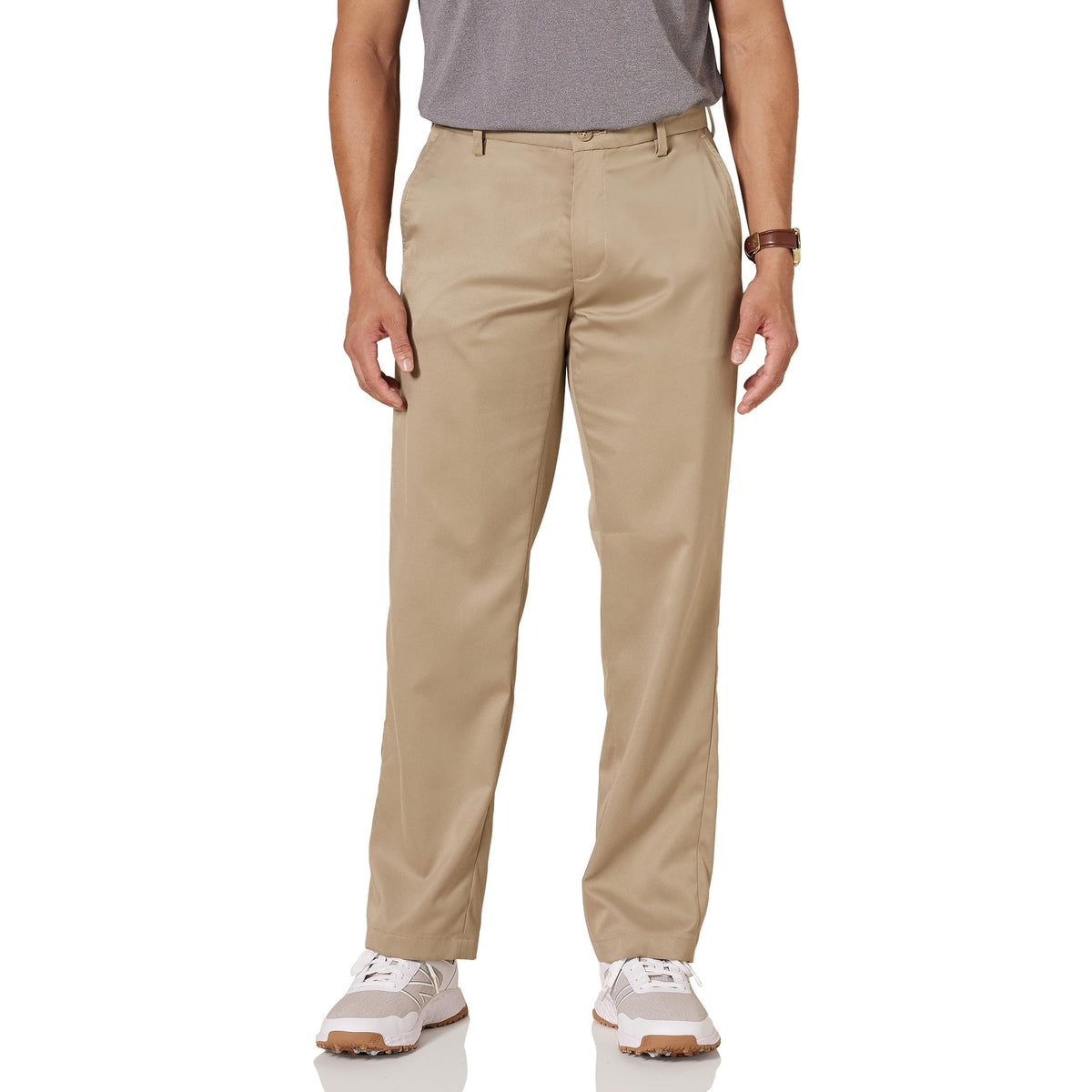 Amazon Essentials men's classic-fit stretch golf pant front view for all-day comfort.