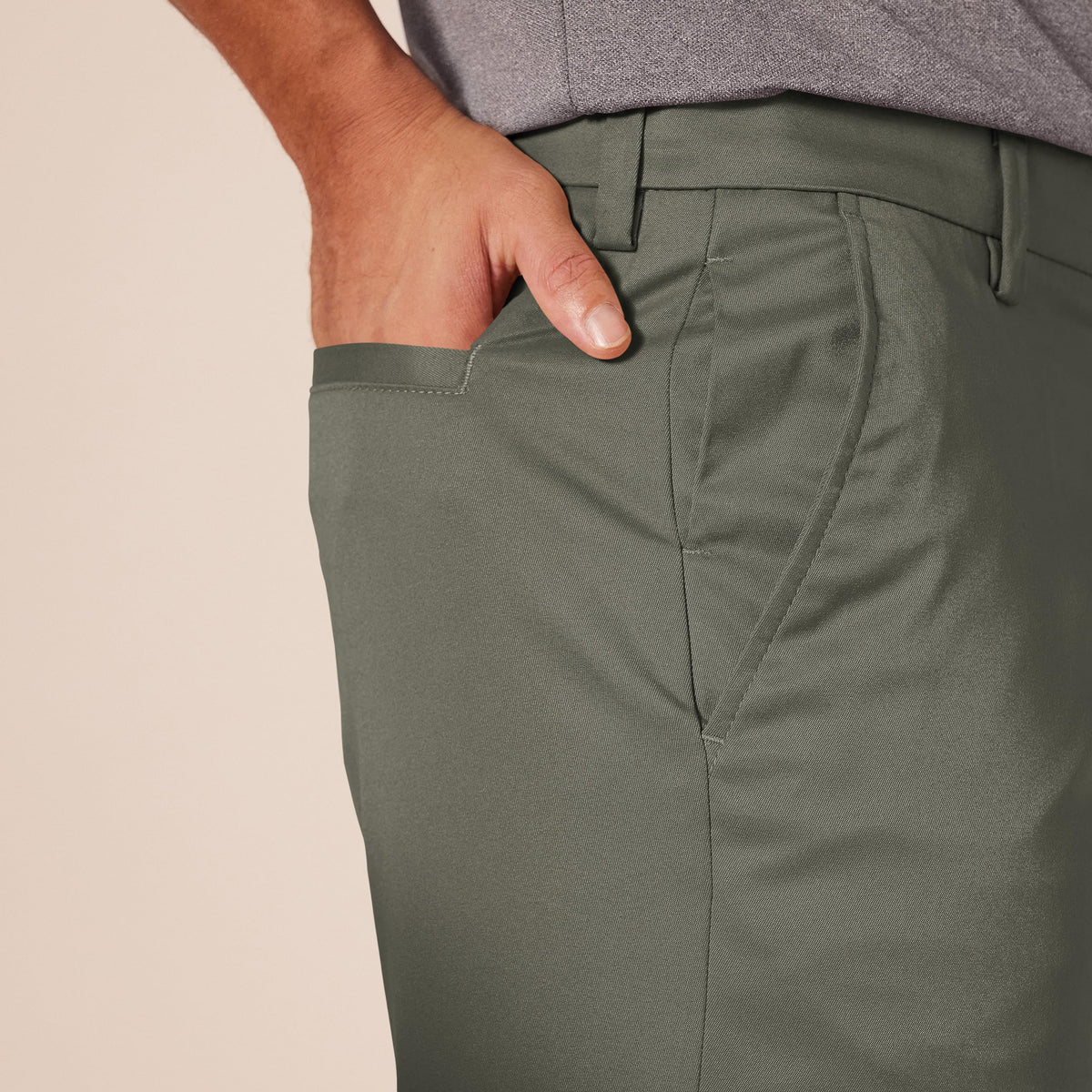 Amazon Essentials leg view emphasizing straight leg and comfortable fit.
