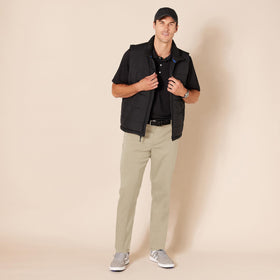 Amazon Essentials on-model view in khaki shows slim-fit styling.