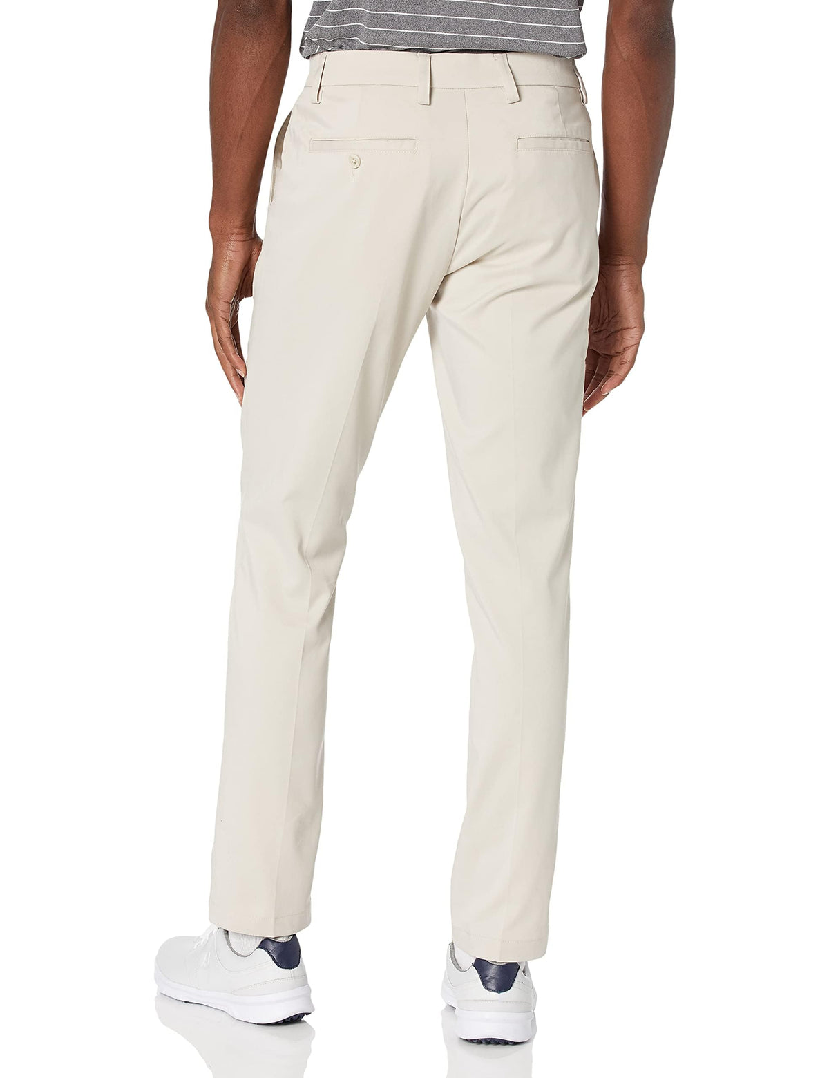 Amazon Essentials men's golf pant back pocket detail for secure storage.