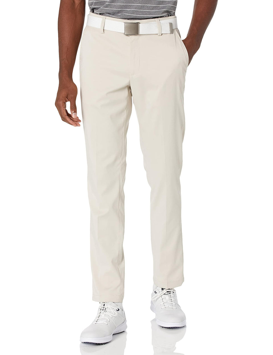 Amazon Essentials men's slim-fit stretch golf pant, front view, comfortable silhouette.