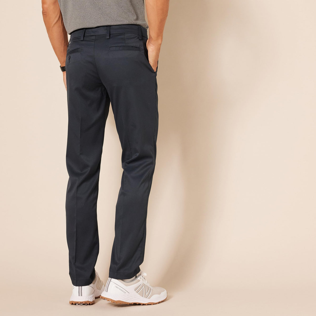 Amazon Essentials men's slim-fit stretch golf pant navy back view for all-day comfort