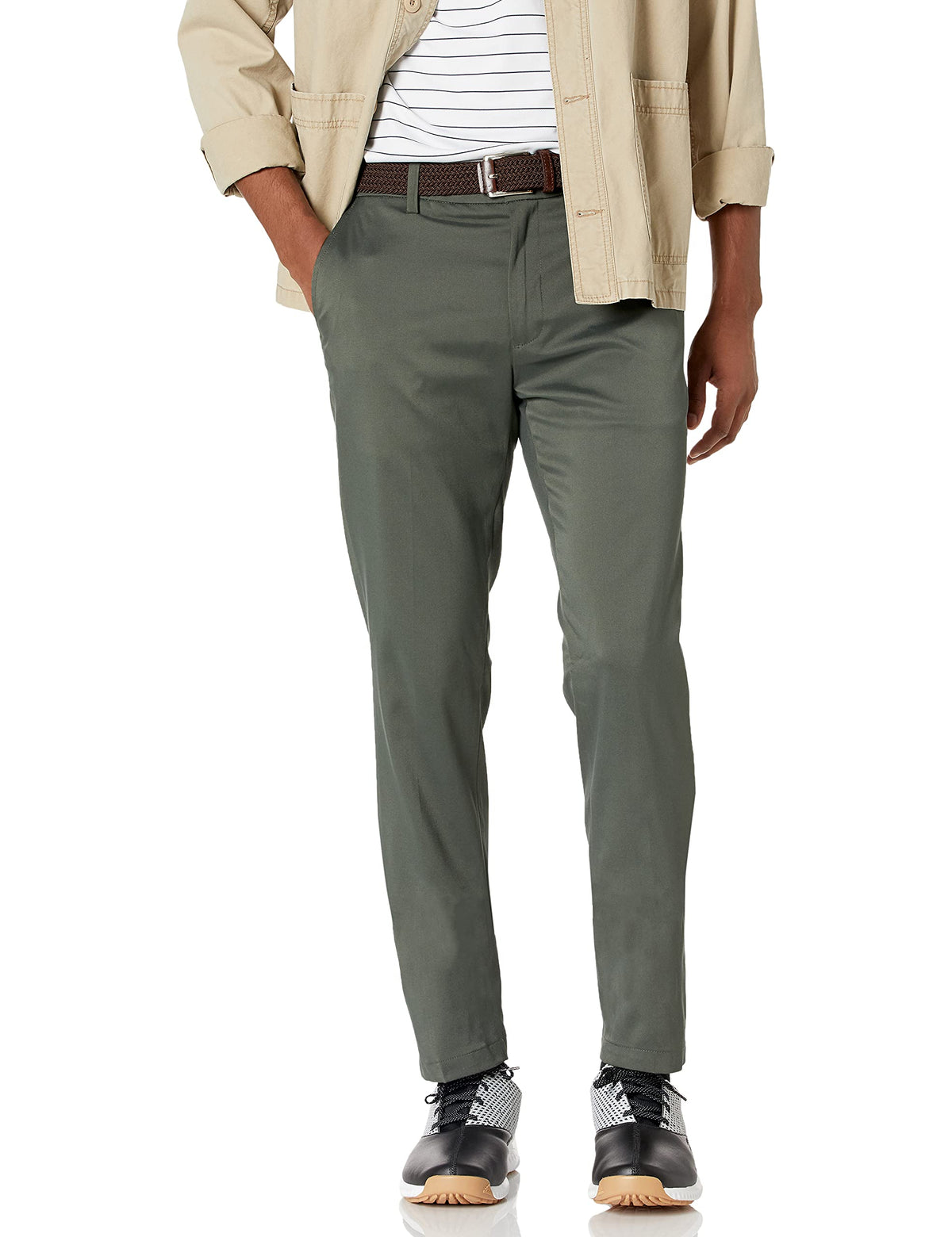 Amazon Essentials men's slim-fit olive golf pant, front view, comfortable everyday wear