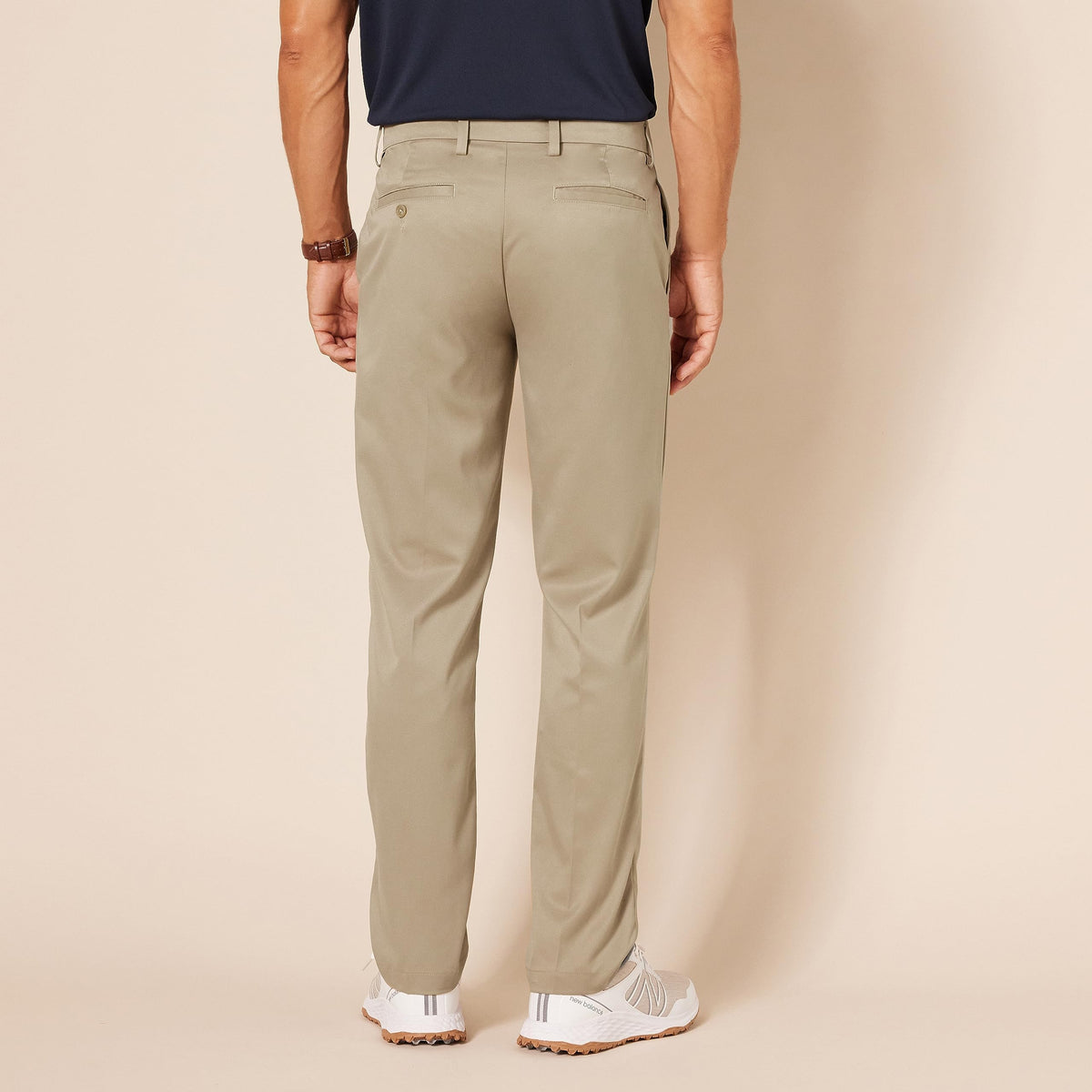 Amazon Essentials men's golf pant back pocket view for secure storage.