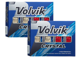 Volvik Crystal two-dozen mixed white and red balls with a glossy finish for visibility on the course