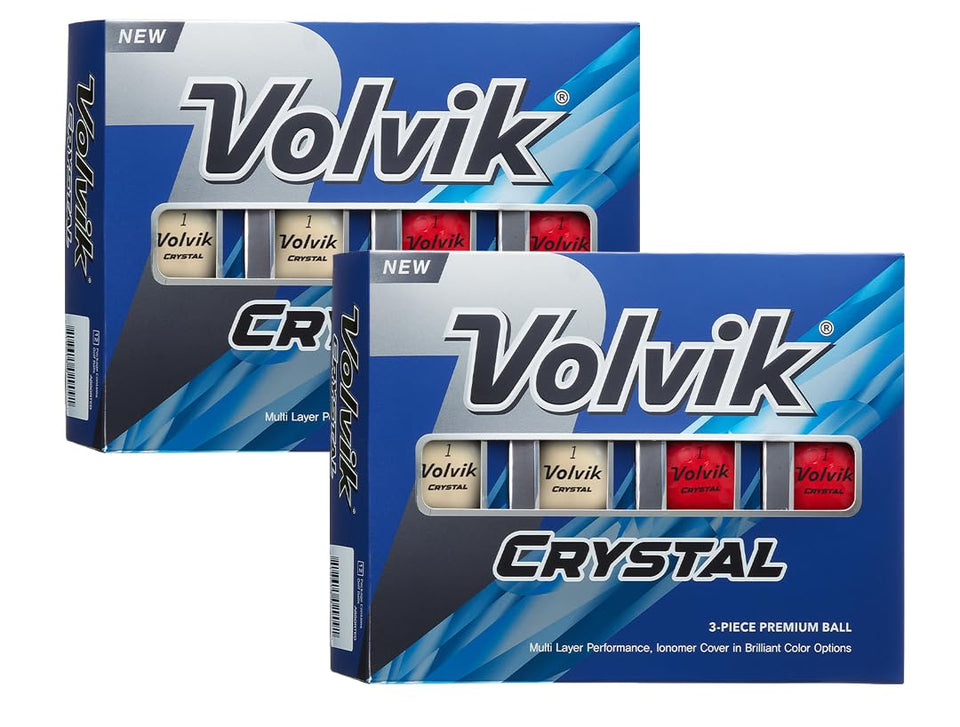 Volvik Crystal two-dozen mixed white and red balls with a glossy finish for visibility on the course