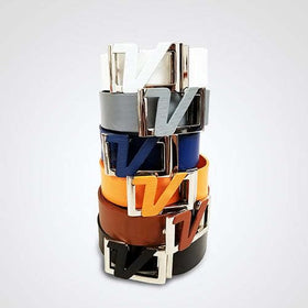 AMBA7 Italian leather belt buckle close-up with premium finish.