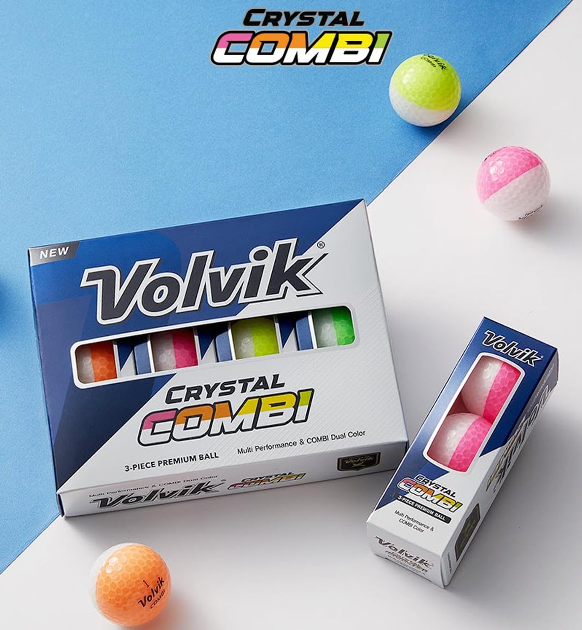 AMBA7 Volvik Crystal Combi ball color scheme shows dual color contrast for easier aiming.