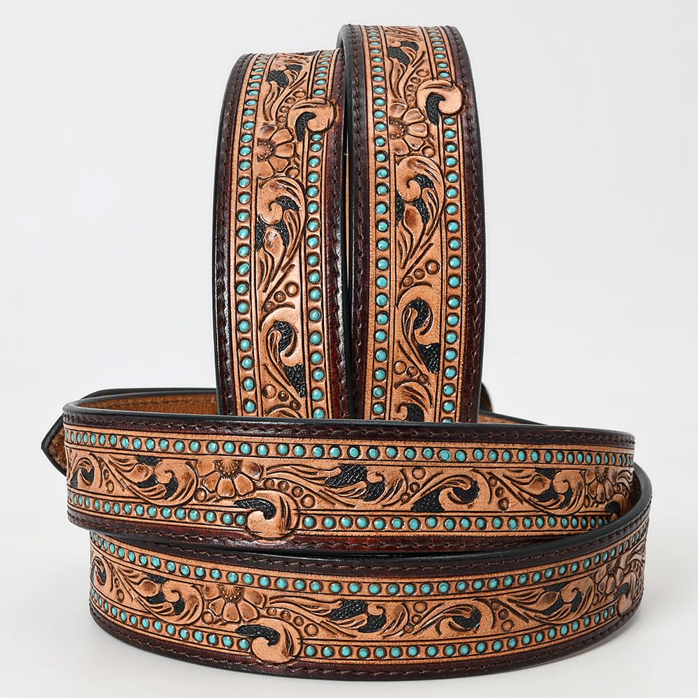 American Darling full-grain cowhide belt with decorative rivets for durable Western wear.