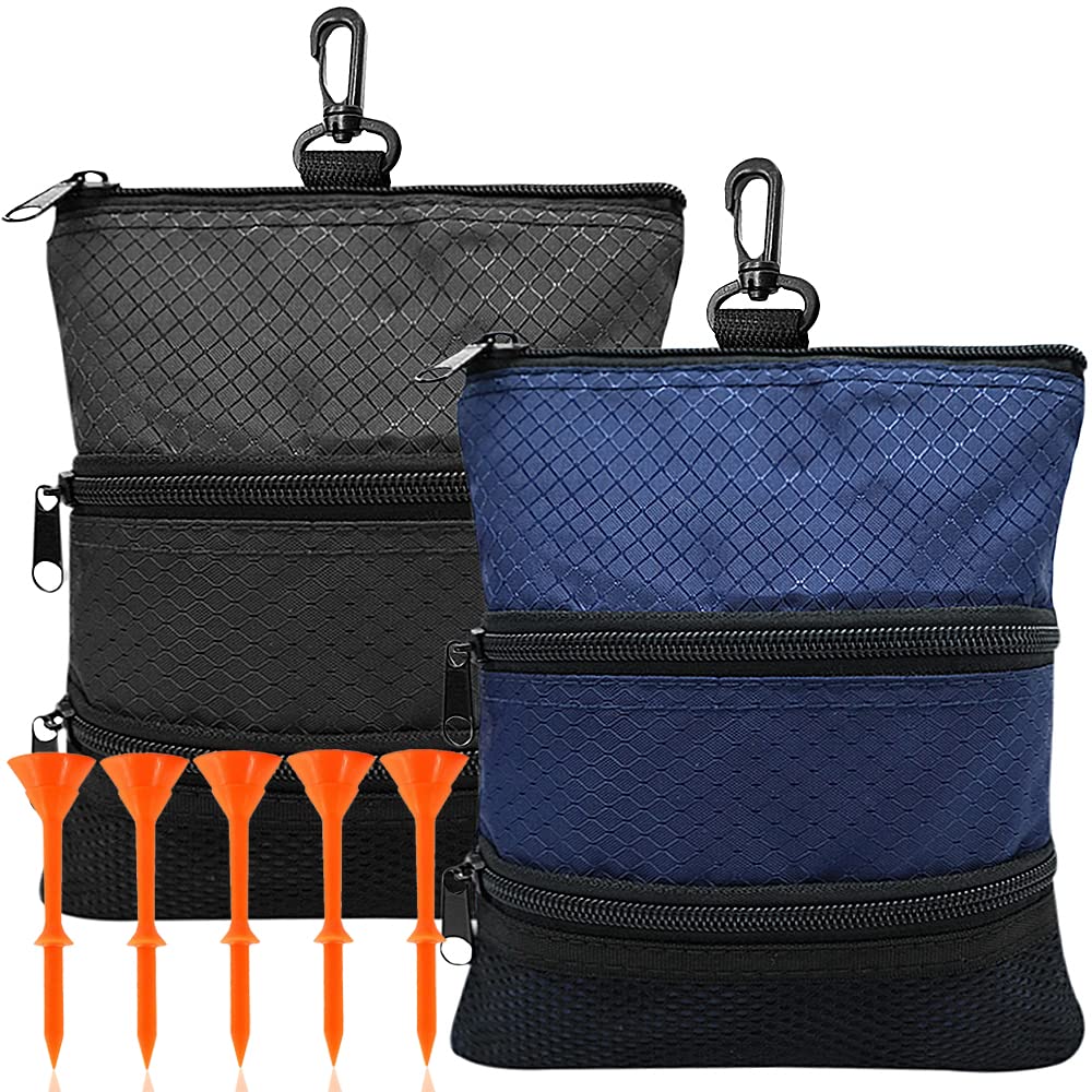 Amy Sport golf bag pouch front view in black and blue for quick on-course access.