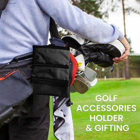 Amy Sport golf bag pouch interior organized with valuables and tees.