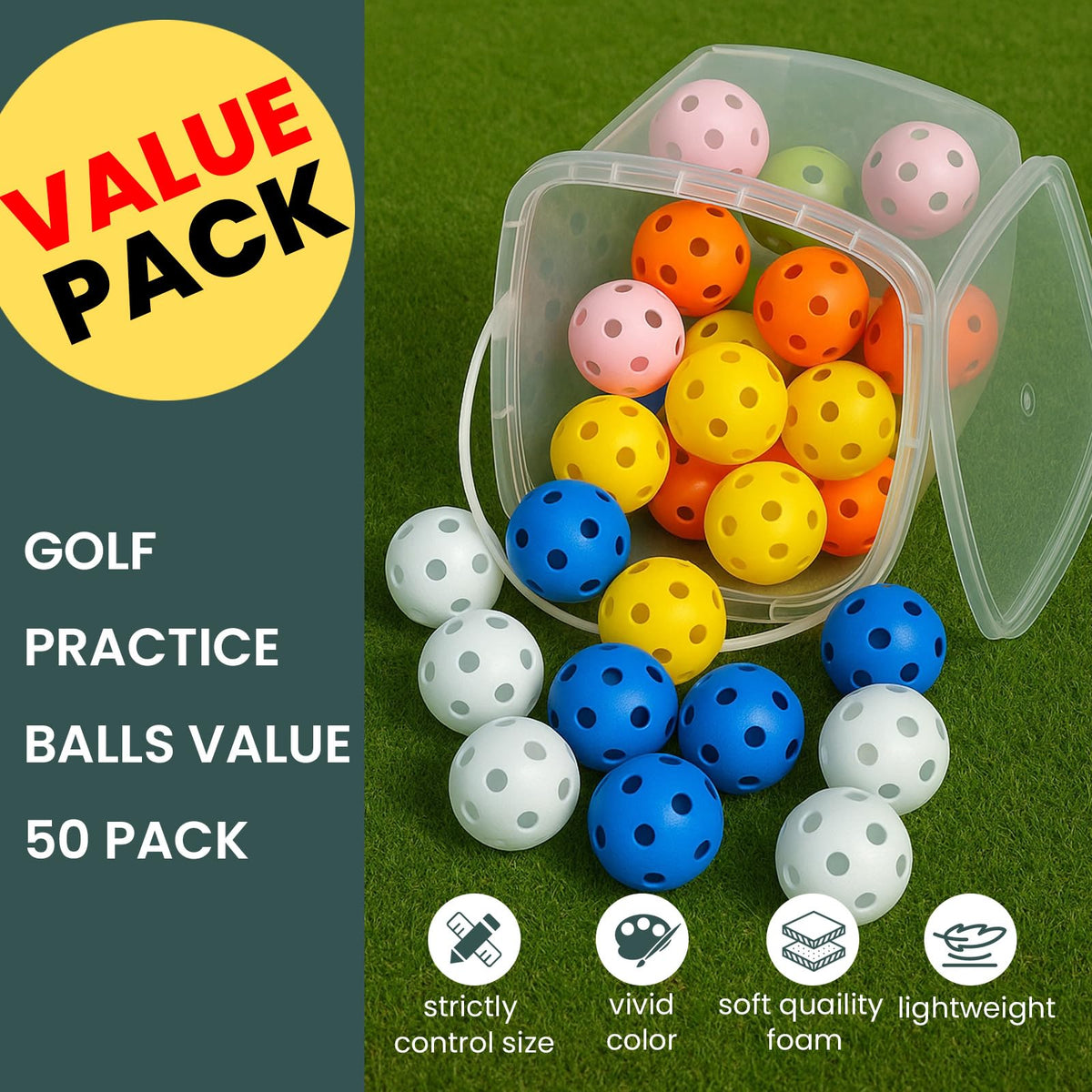 Amy Sport golf ball bucket with handle for organized, portable practice gear