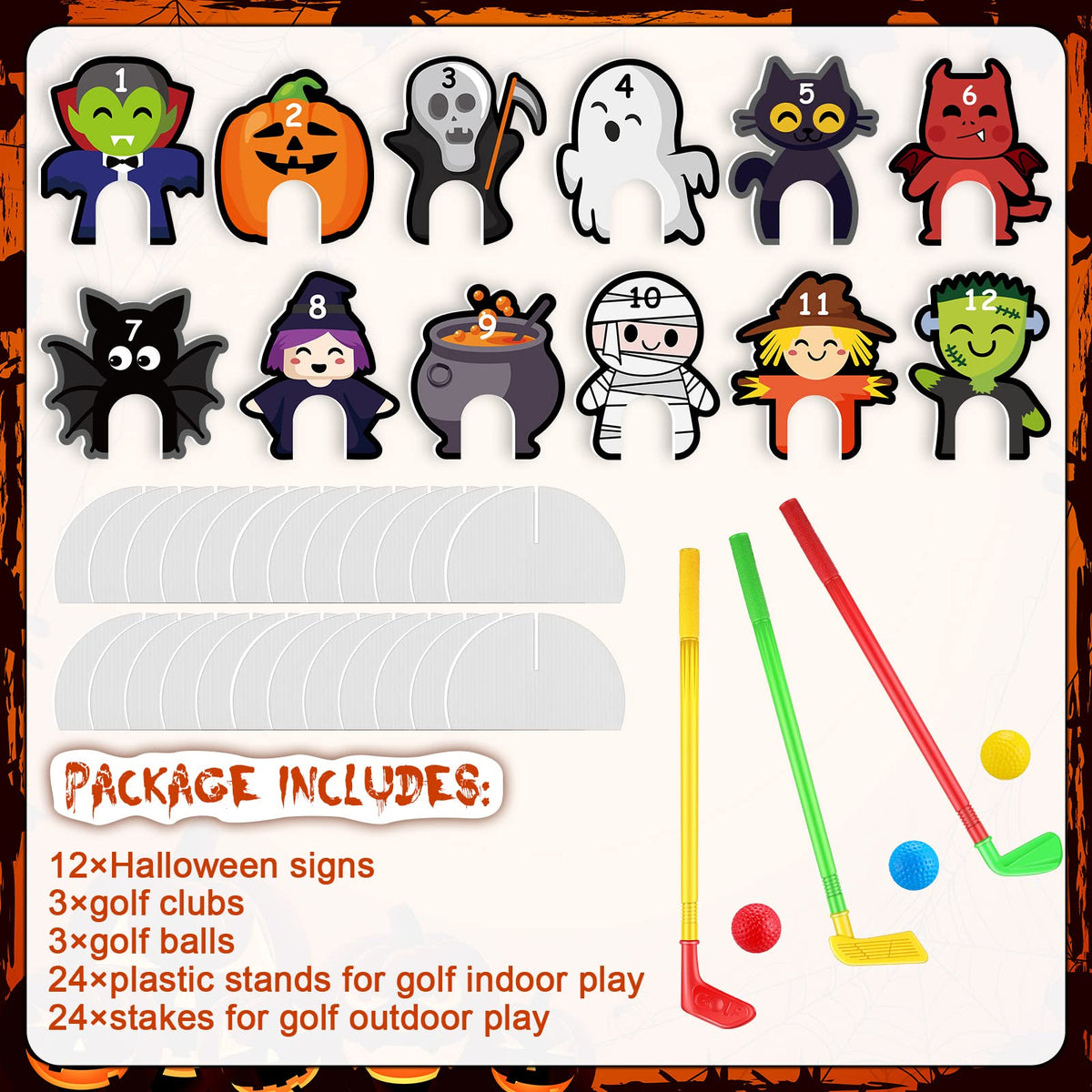 Amyhill Halloween golf brackets provide sturdy support for quick indoor setups.