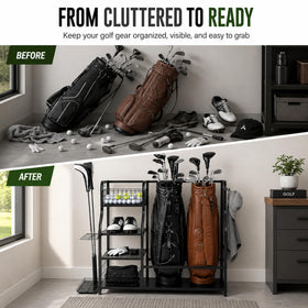 Angora Brands Golf Club Storage Rack accessory holders keep clubs and umbrellas within reach