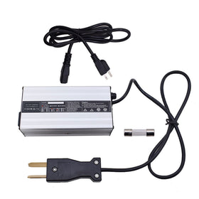 ANTUKO 36V 5A charger front view with compact aluminum shell and clear indicators.