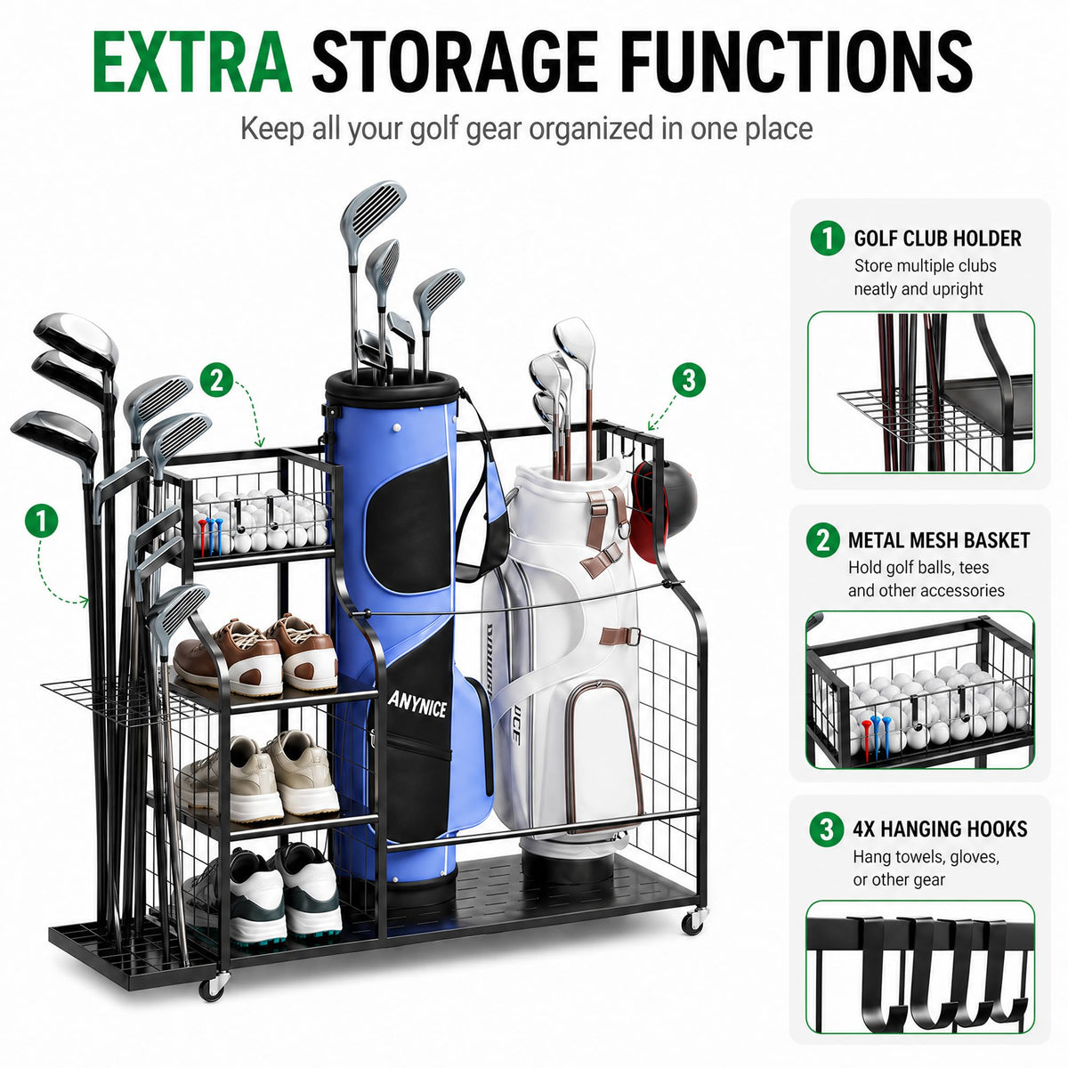 ANYNICE heavy-duty steel-frame construction supports heavy gear