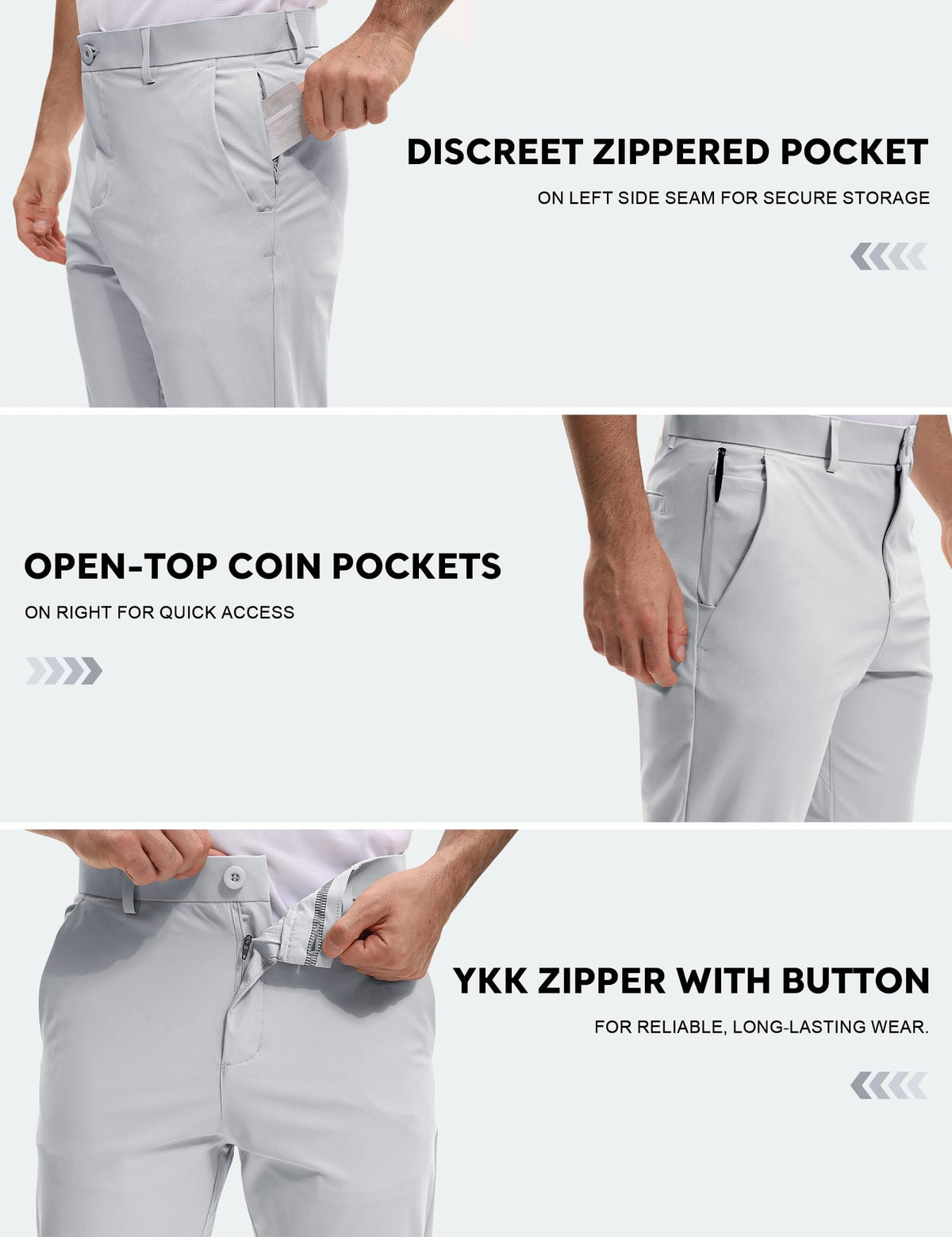 AOHIKE golf pants waistband with inner silicone grip keeps shirts tucked