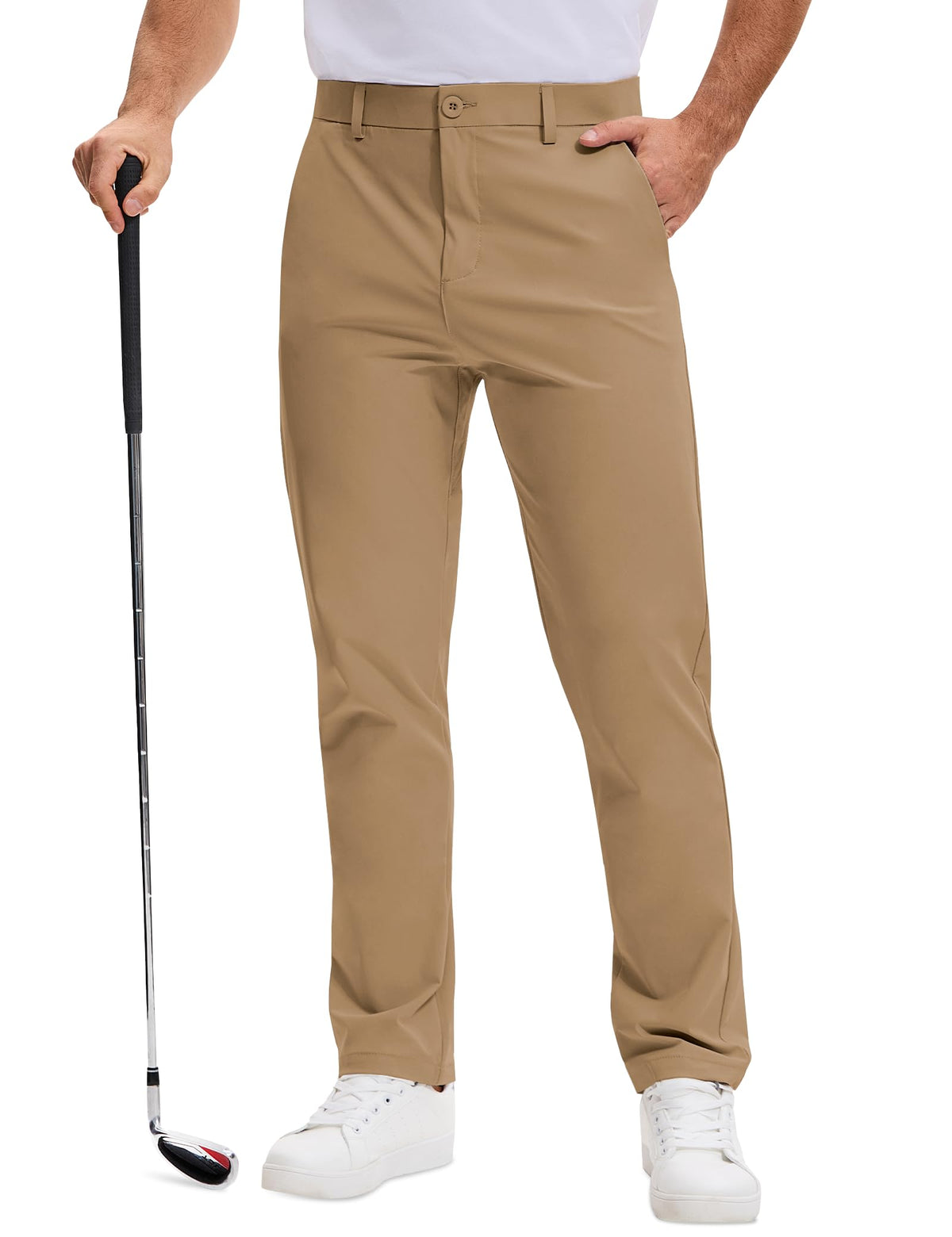AOHIKE men's golf pants front view shows six-pocket design for on-course storage.