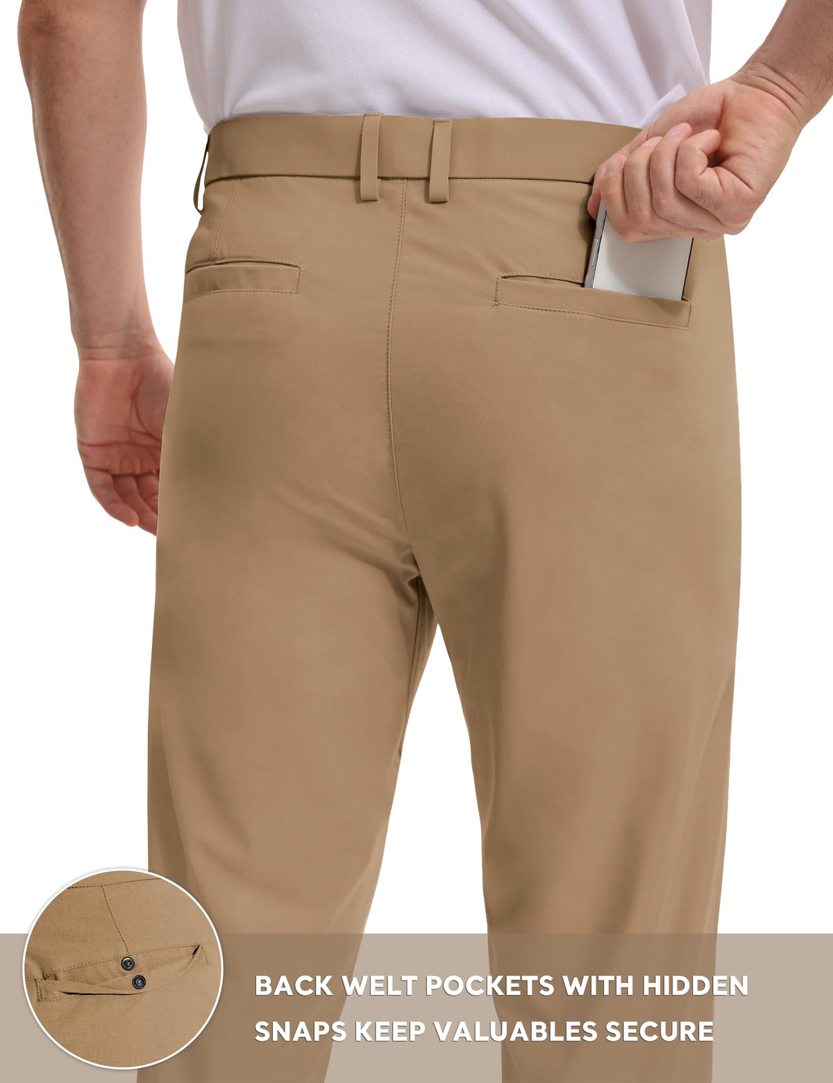 AOHIKE men's golf pants waistband close-up reveals inner silicone grip for secure fit.