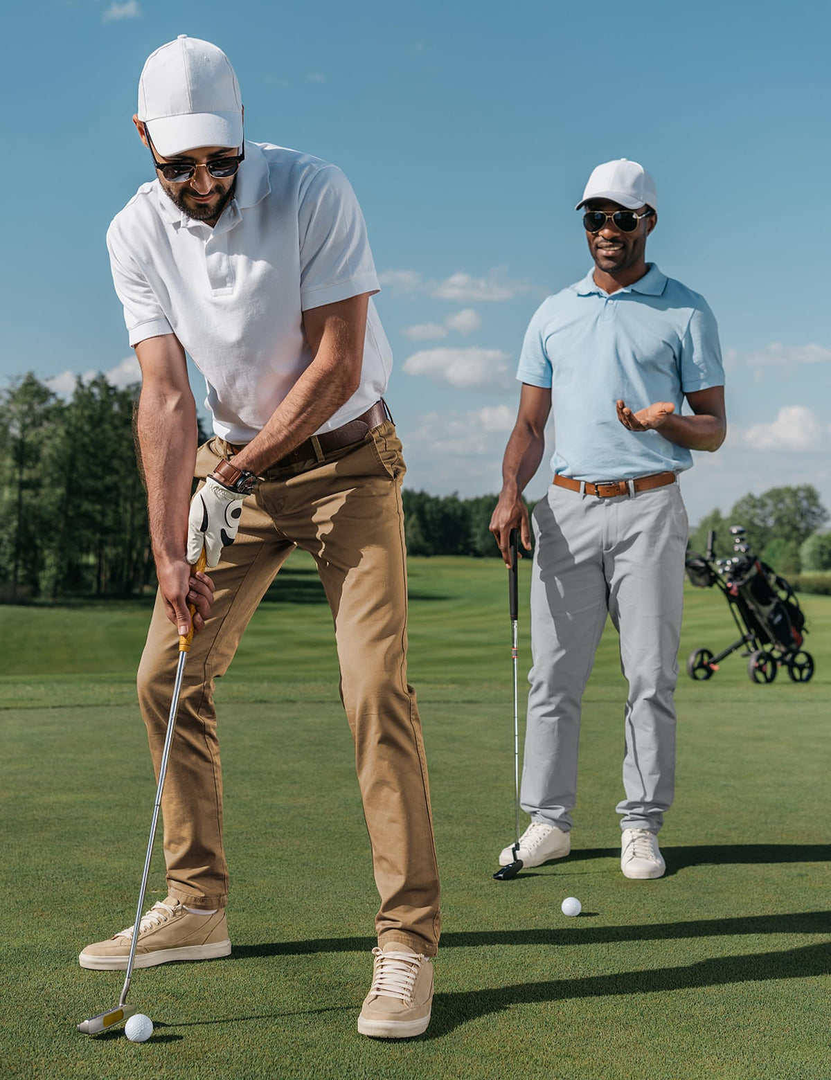 AOHIKE Mens Golf Pants Stretch Fabric offers freedom of movement for swings.